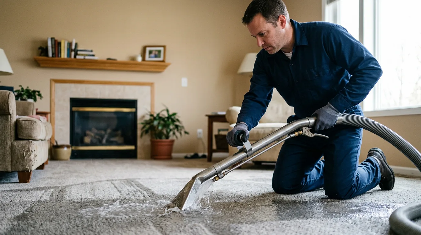 Water damage restoration technician working near Marquette, KS